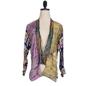 Vintage Patchwork Cardigan Top Whimsigoth 90S Sheer Floral Open Art Eclectic OS